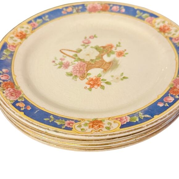 Set of 4 Vintage English Plates – John Maddock Floral Basket - Picture 1 of 4